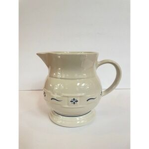 Longaberger Pottery  Ivory Large Pitcher Blue Floral Stoneware Heavy